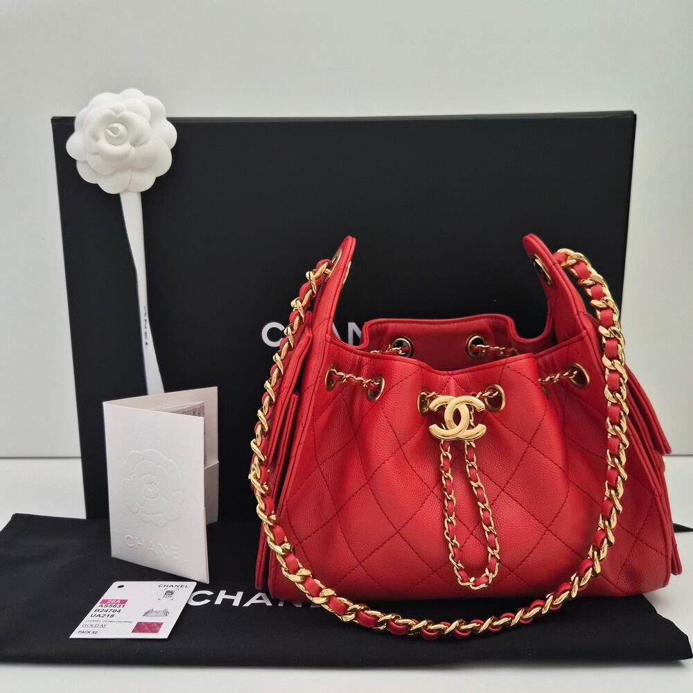Chanel 25 Mini Red Caviar Shoulder Bag - Picture 3 of 9